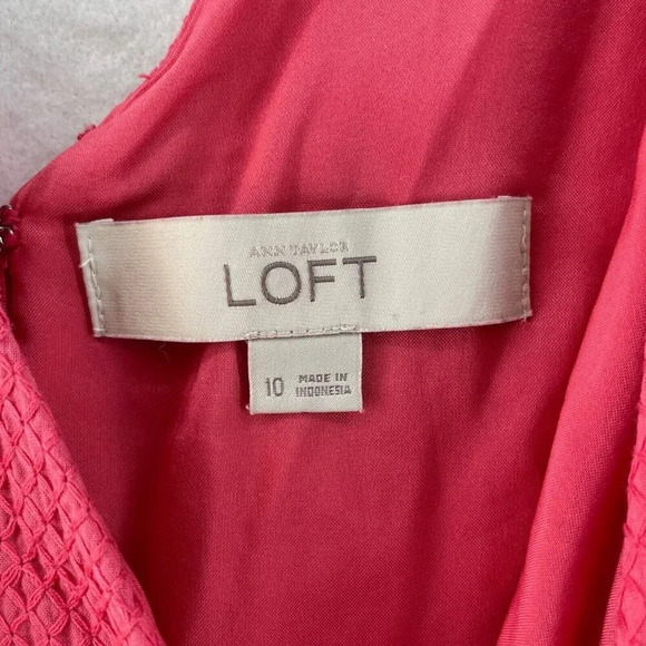 Ana Taylor Loft Dress Women's Sz 10 Pink A-Line V-Neck Textured Pleated Back Zip - Picture 7 of 8